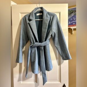 Gorgeous Dusty Blue Belted Blazer Coat Love Tree Medium Open Front